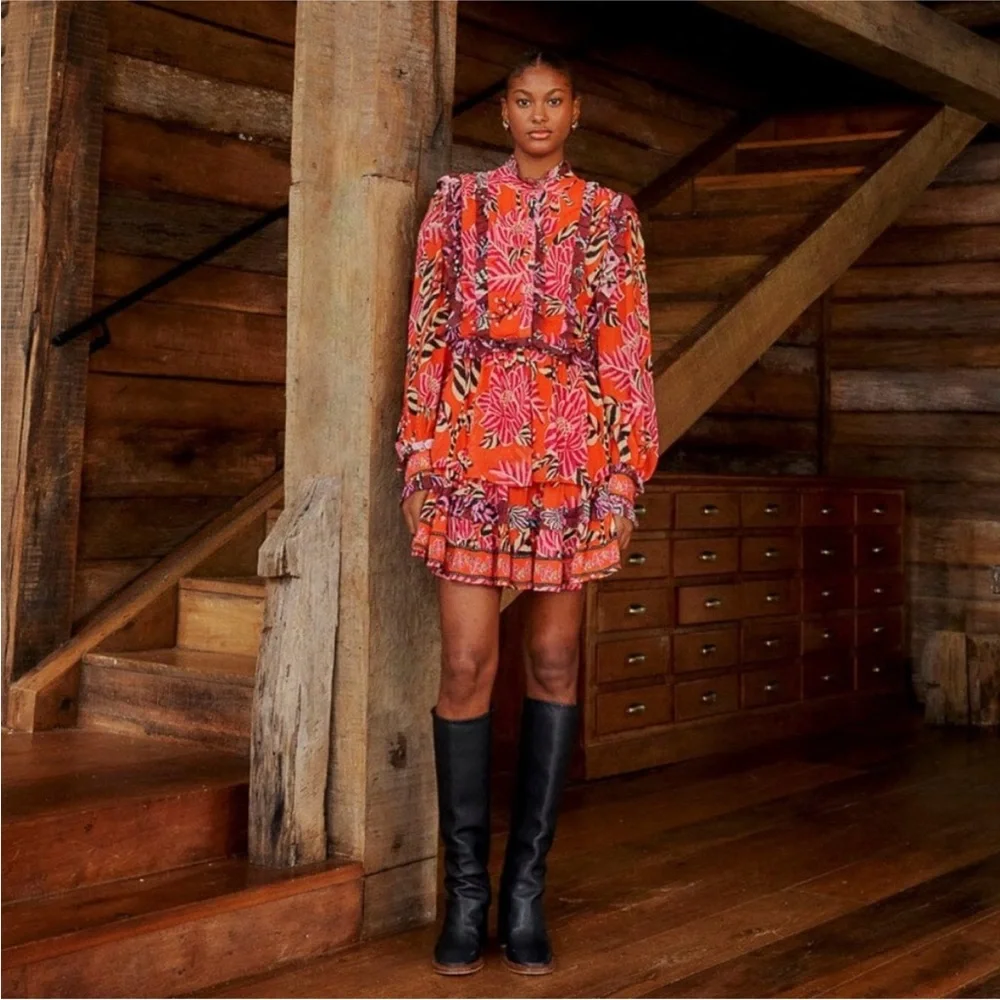 Farm Rio Mixed Floral Ruffle Mini Dress - Picture 4 of 8